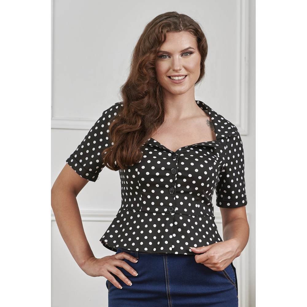 Banned - Marion Polka Dot Blouse - Black